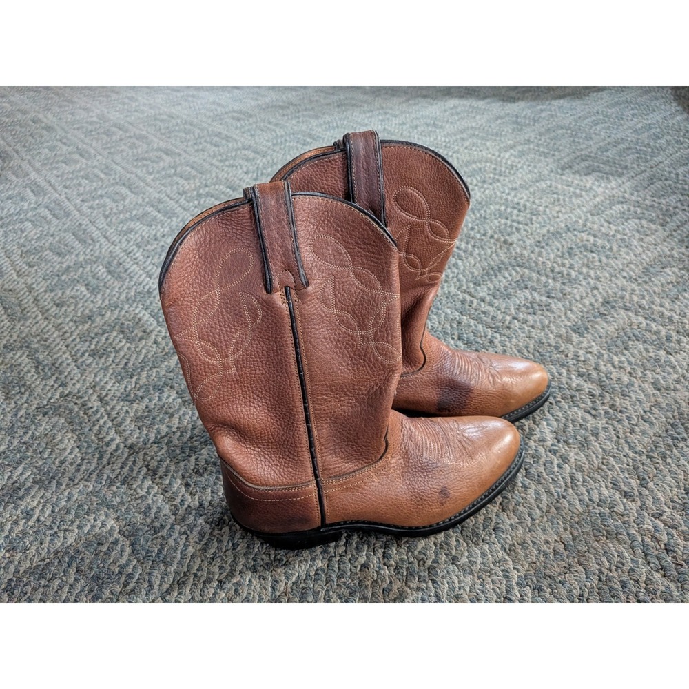 American West Men Brown Leather Cowboy Boots Pointed Toe Western 69312 Size 8 EW - Picture 2 of 7